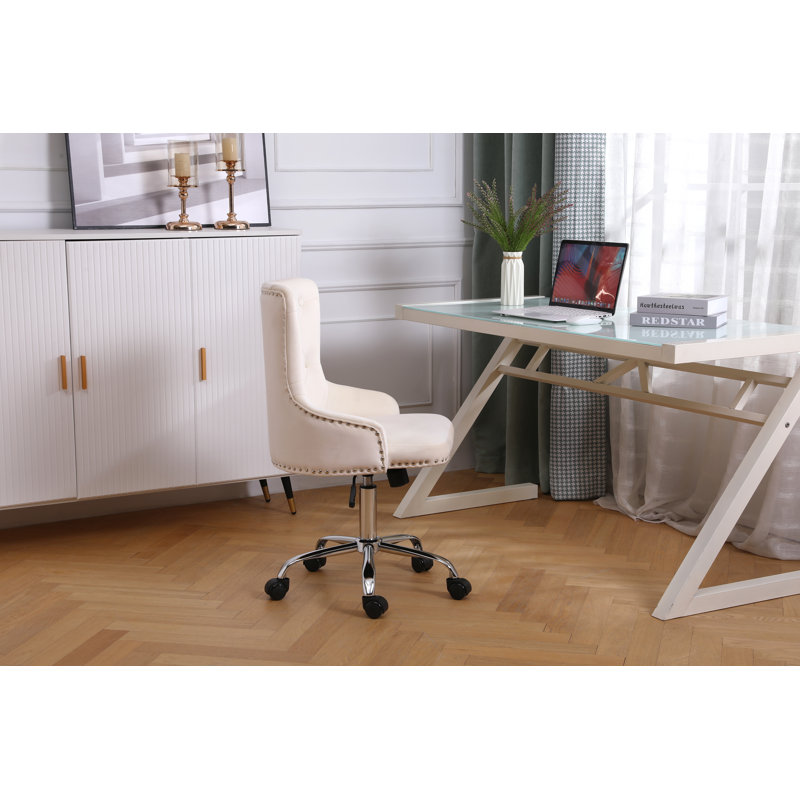 Chaise de travail en velours Kassandra, Crème