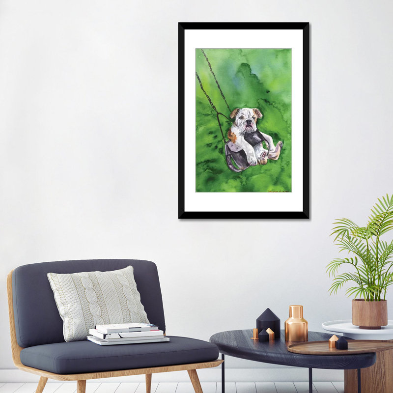 "american bouledogue chiot" , impression sur toile, H 24 po x l 16 po x P 1 po, Papier d'art encadré noir, Blanc
