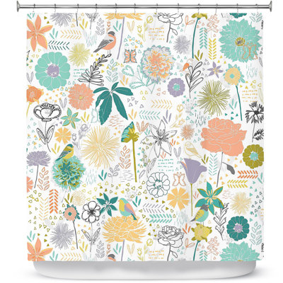Rideau de douche simple oiseaux et fleurs
