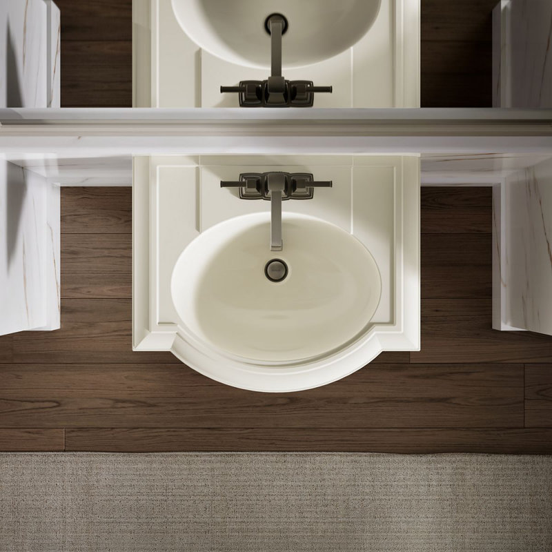 Devonshire Ceramic 25" Pedestal Bathroom Sink with Overflow, Biscuit, Centerset Faucet
