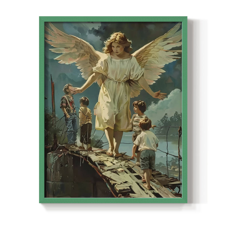 Religious Series CDXLI, reproduction d'art encadrée - bois massif, Vert, H 15 po x l 12 po