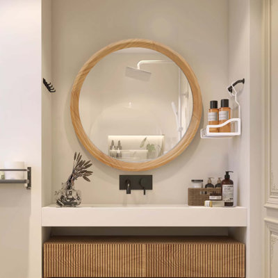 Miroir mural rond en bois naturel, 23,62 po
