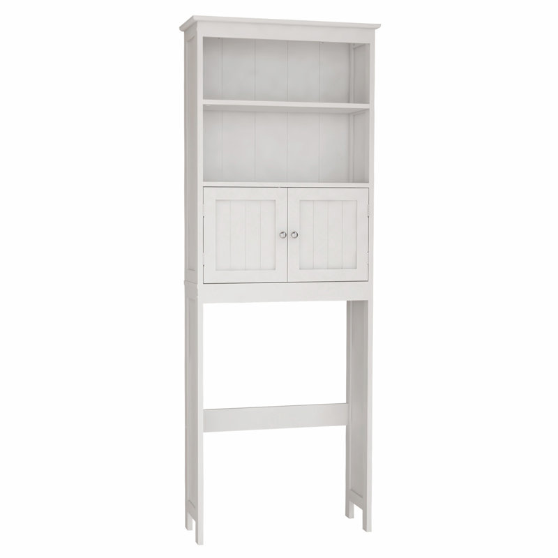 White Over-the-Toilet Storage Rack with Doors and Shelves