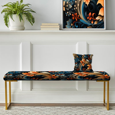 Banc floral rembourré or