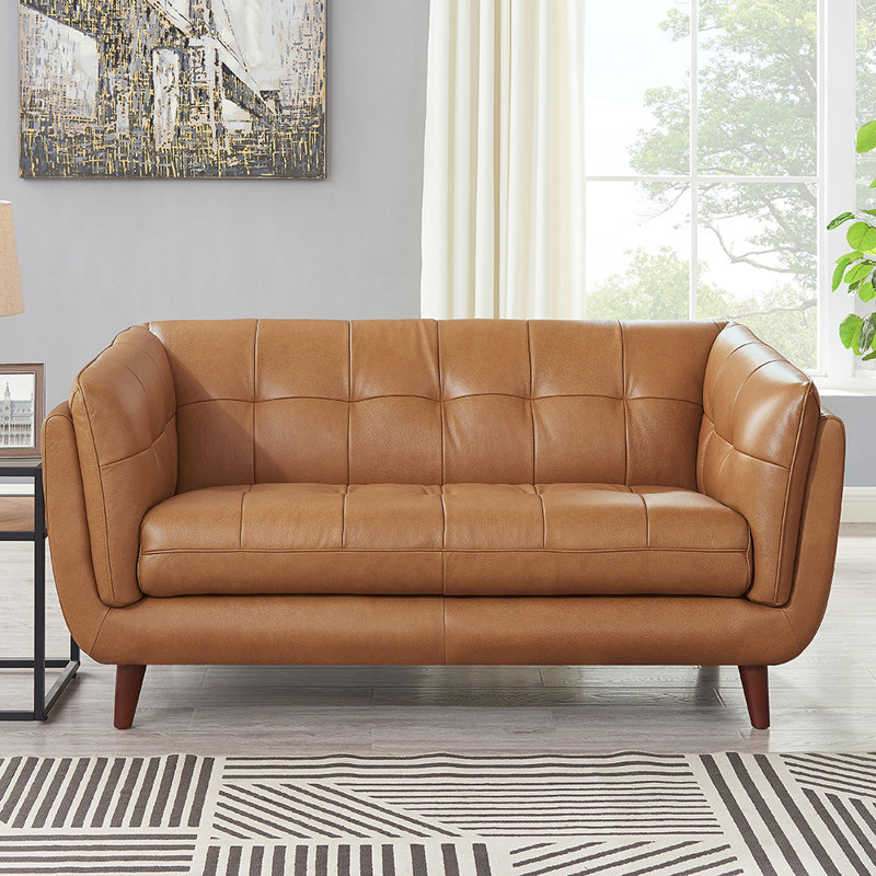 Rhyannon Top Grain Leather Loveseat, Rhyannon Bourbon Genuine Leather