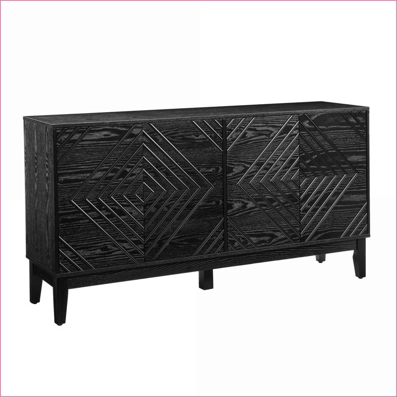 Sideboard, 60.5'' Farmhouse Mid-Century Black Buffet with Storage &amp; Adjustable Shelves | Solid Wood + MDF