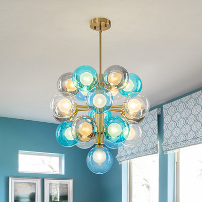 Lustre sphérique en verre coloré à deux niveaux 19 lumières Eclectic
