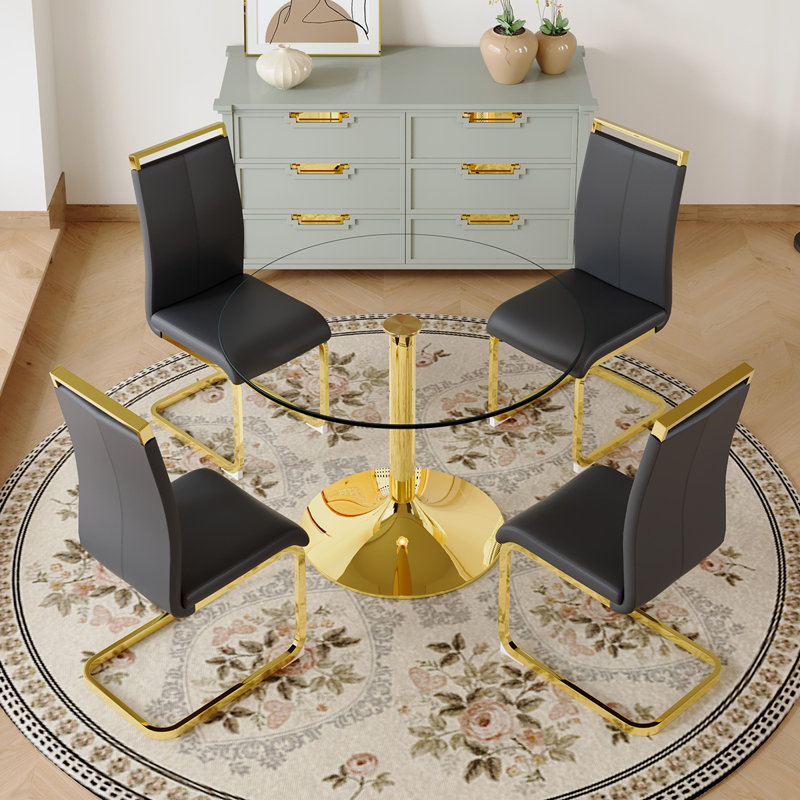Ensemble de salle à manger à piédestal 5 pièces, Noir, H 29,5 po x L 35 po x l 35 po