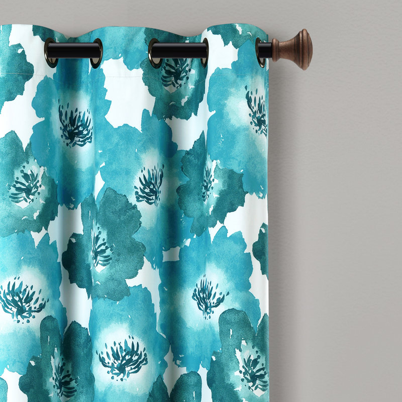Julie Floral Curtain Pair, Blue, 38"W x 84"L