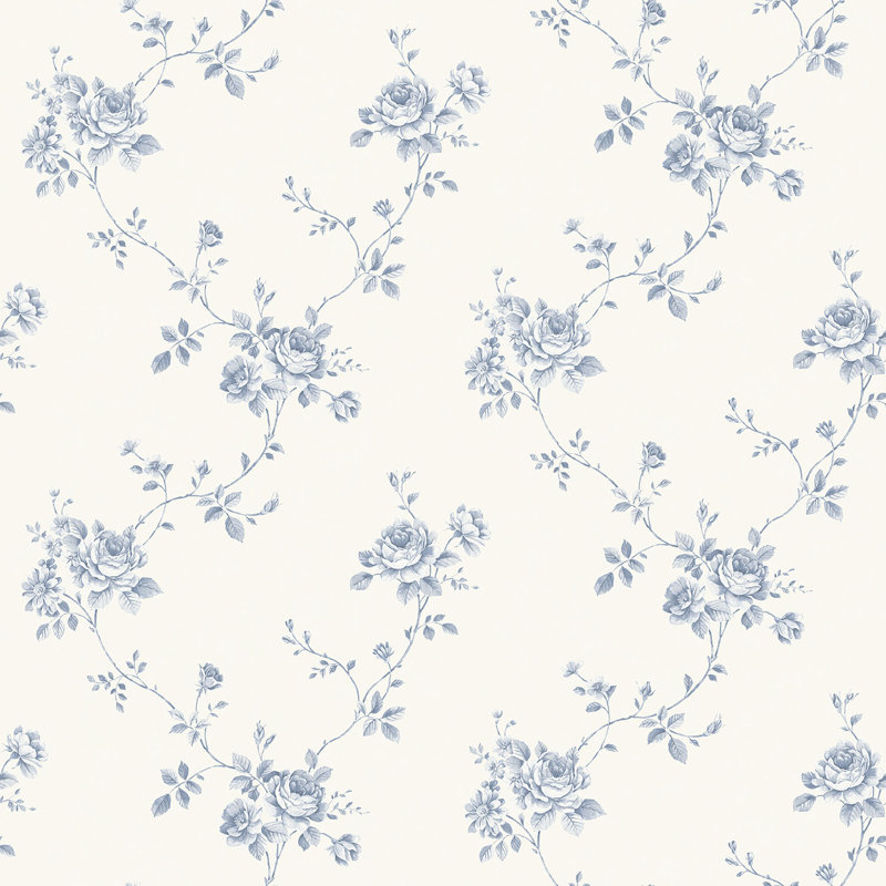Palazzo 2 Floral Rose Wallpaper Roll, Blue/White