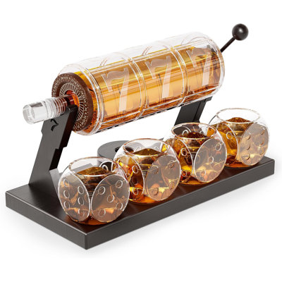 Slot Whiskey Decanter Set for Men, 50.7 Oz Casino Style Whiskey Decanter with 4 Dice Glasses
