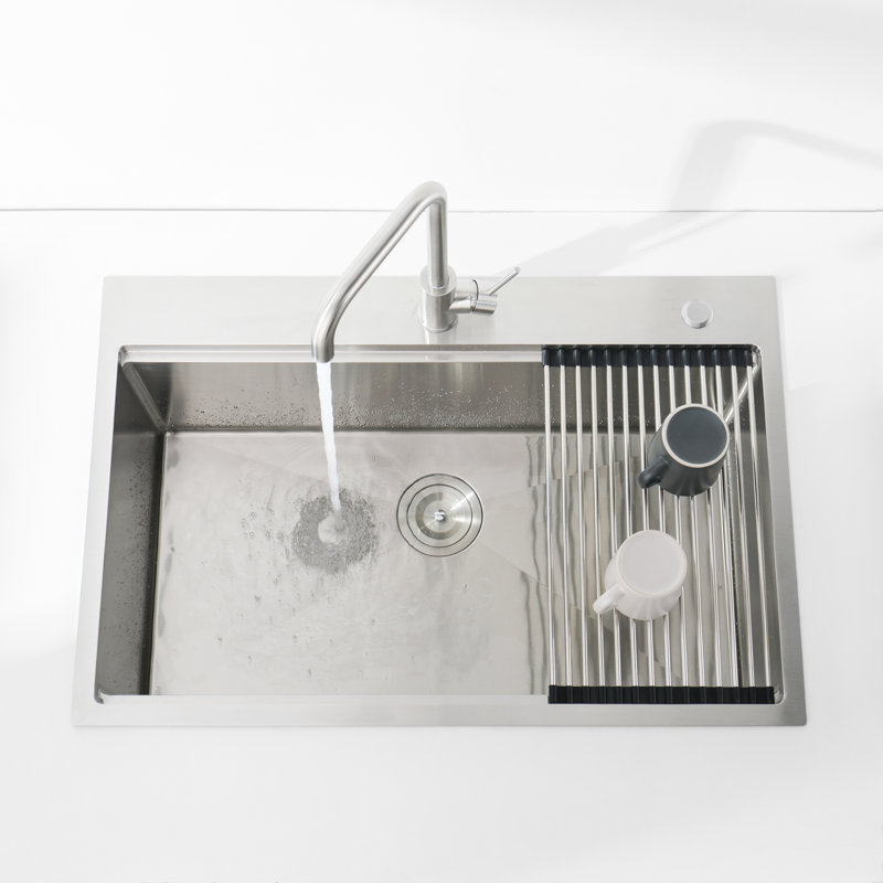 36" Drop-in Single Bowl Stainless Steel Kitchen Workstation Sink with Accessories, Brushed Nickel