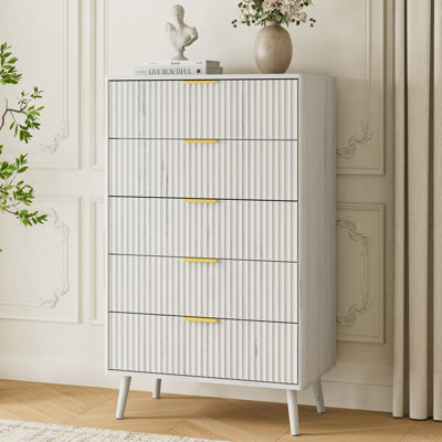 Fluted 5-Drawer Dresser For Bedroom, 28" Modern Chest Of Drawers With Deep Drawers, Curved Profile Design, Wood Drawer Organizer For Living Room, Hallway, Nursery, Hallway Closet
