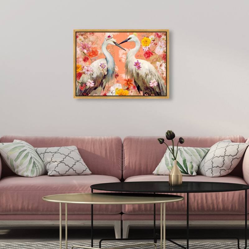 Contemporary Chinoiserie Aviary Canvas Animals Print by Oliver Gal, 21"H x 31"W, White Frame