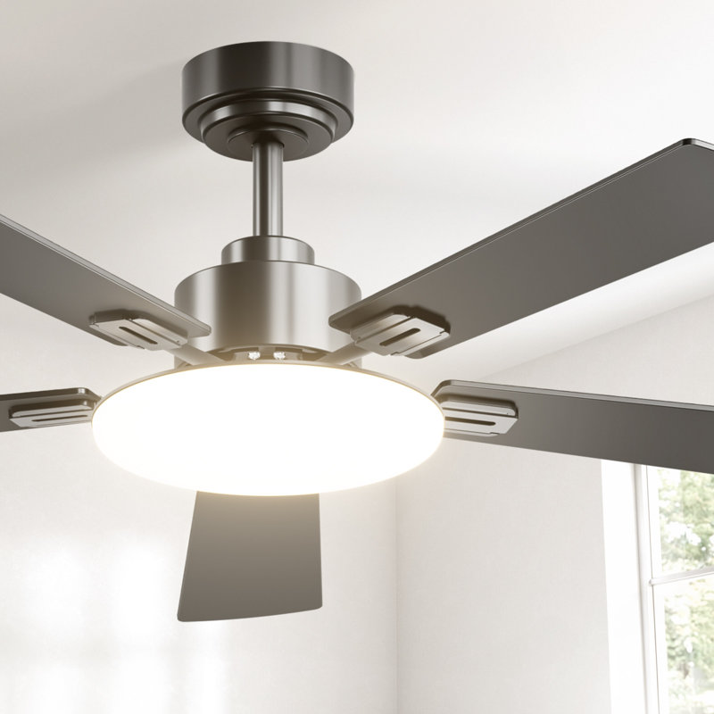 Ventilateur de plafond 52 po à 5 pales avec lumière, fixation à la tige verticale, DEL 3ct, moteur à courant continu à 6 vitesses, télécommande, noir