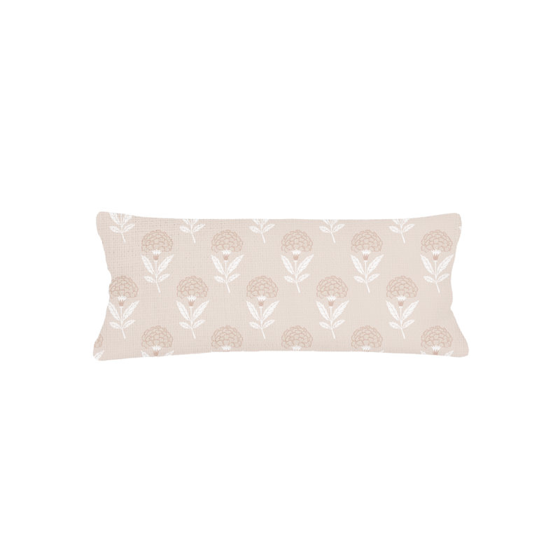 Printed Pillows Linen Floral Accent Pillow, Beige, Rectangle 14" H x 40" W, Polyester