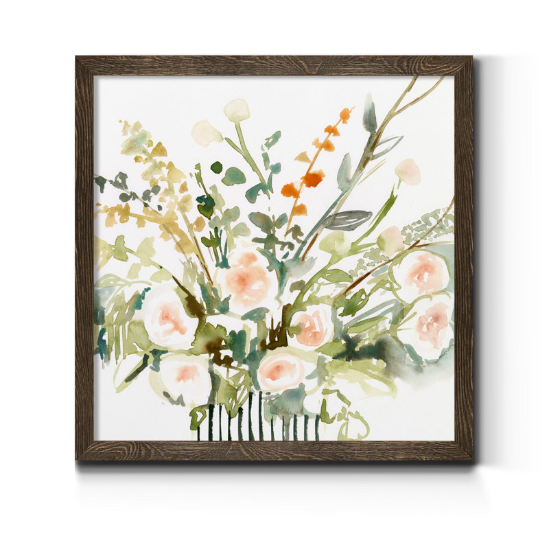 Imprimé fleurs en « I », Toile avec cadre en noyer, H 27,5 po x l 27,5 po x P 1,5 po