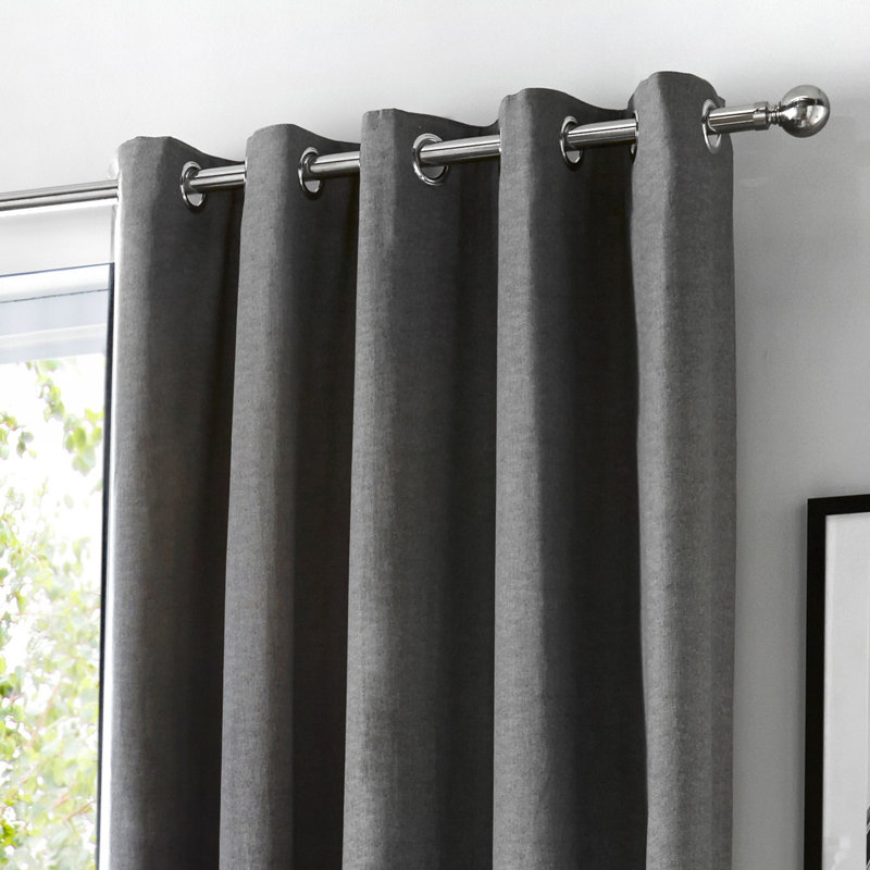 Cotton Blend Room Darkening Curtain Pair, Charcoal, Width 117 x Drop 229 cm