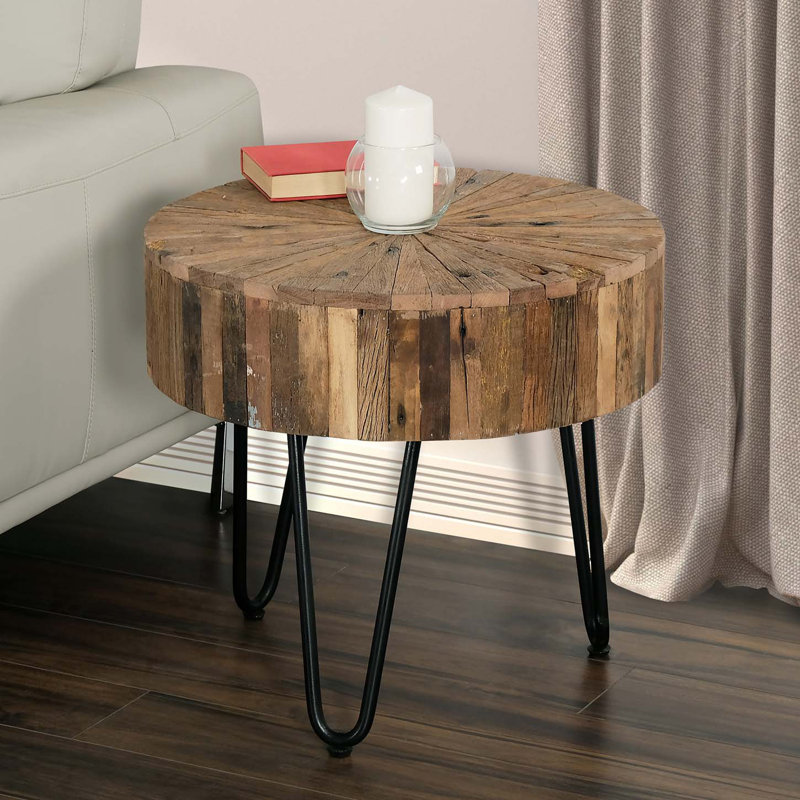 Table de bout ronde en bois récupéré 22 po Sawyer