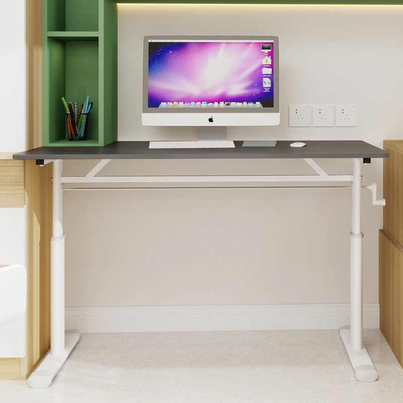 Bureau d'étude multifonctionnel à hauteur réglable pour tous les âges, levage manuel, en fer gris et bois, double colonne de support, stable pour une utilisation à domicile ou au bureau, poids : 12,7 kg, profondeur de levage : 118,5 cm, hauteur : 60,3 cm
