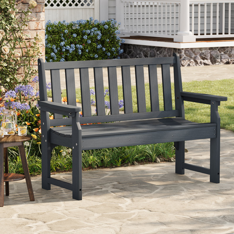 Banc d'extérieur en polyéthylène robuste pour 2 à 800 lb - Siège de jardin et de patio durable et résistant aux intempéries - Mobilier de cour robuste - Gris