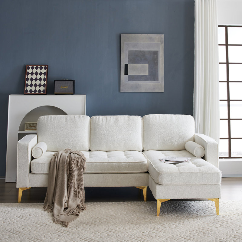 Upholstered 85.83'' Sofa & Chaise, White Polyester Blend