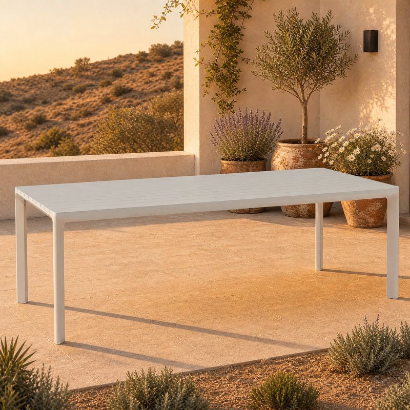 Table de salle à manger rectangulaire d'extérieur Coral 79 po en aluminium avec housse en tissu, Blanc, L 78,7 po x P 39,4 po