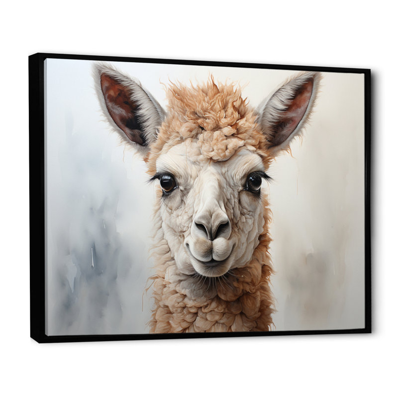 Beige Alpaca Portrait II, reproduction d'art sur toile, H 34 po x l 44 po x P 1,5 po, Cadre flottant noir