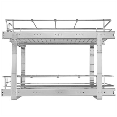 2-Tier Pull Out Cabinet Organizer, Cool Silver Steel Heavy Duty Sliding Storage for Kitchen and Pantry Cabinets
