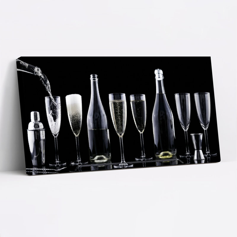 Ensemble de 1 tableau sur toile représentant un verre à champagne, 40“W x 20”H, Toile tendue