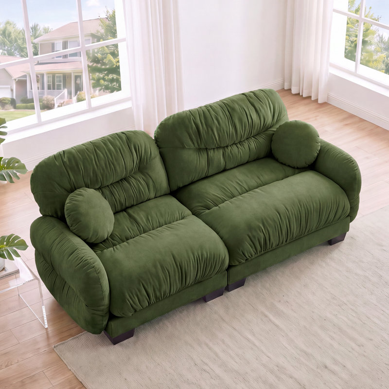 Canapé modulaire de 82 po avec 2 coussins décoratifs et 2 coussins décoratifs plissés en chenille moderne avec siège de 24 po de profondeur et siège profond de 24 po pour le salon