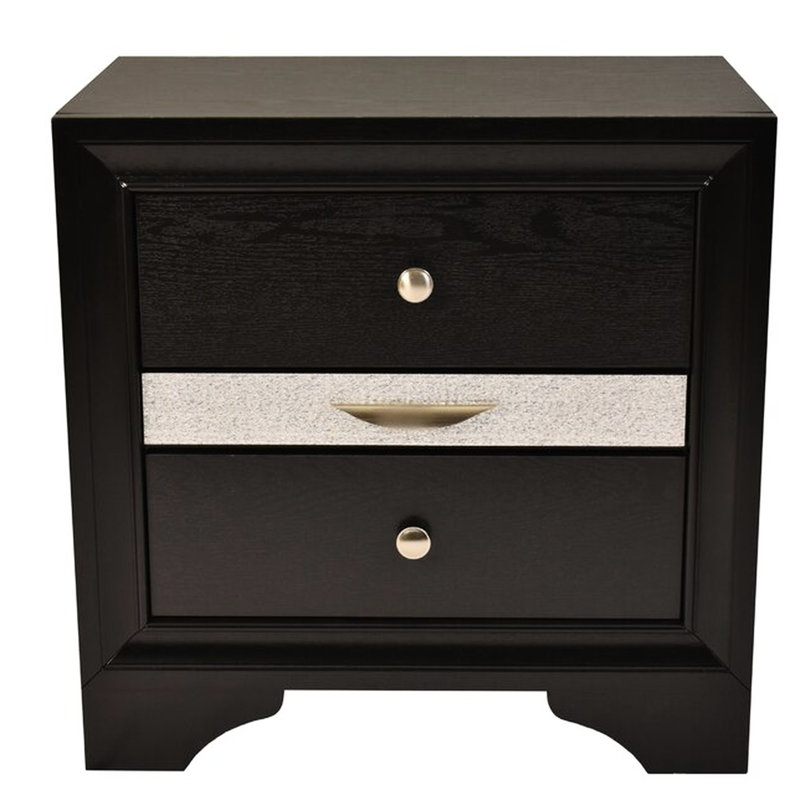 Table de chevet en bois noir à 2 tiroirs - Accessoire de chambre élégant avec tiroirs à extension complète et fonctionnel pour