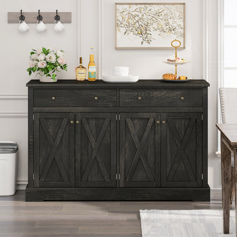 Buffet rétro avec tiroirs et armoire, Brun-noir