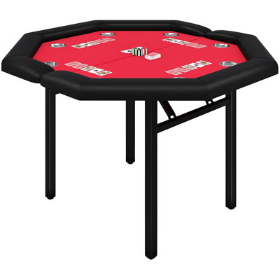 48" Octagonal Folding Poker Table for 8 Players, Portable Casino-Style Game Table with Padded Rails, Stainless Steel Cup Holders & Collapsible Metal Legs