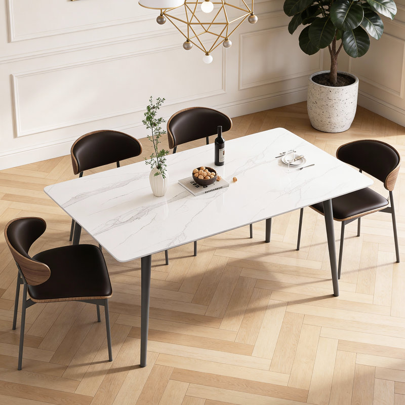63" Modern Sintered Stone Dining Table, Rectangular Marble Pattern Kitchen Table for 4-6