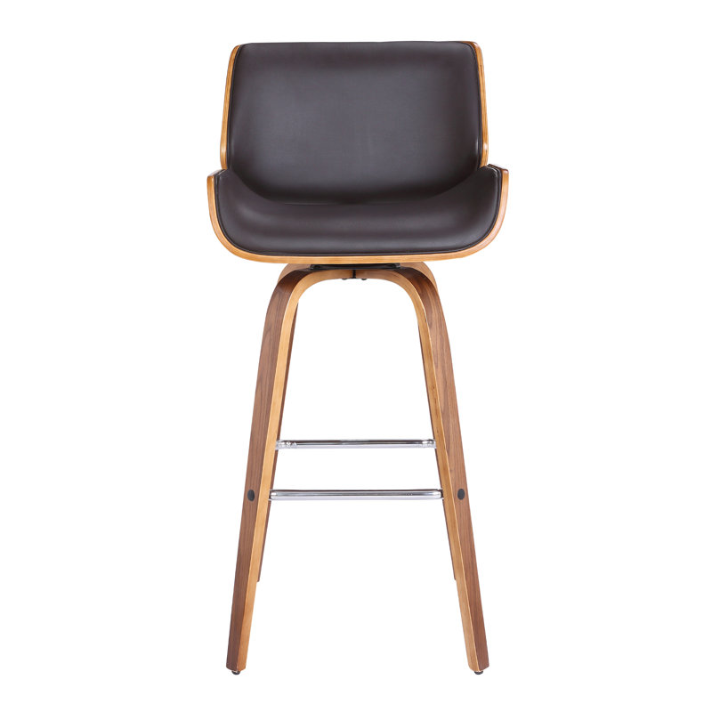 Alula Mid-Century Swivel Counter or Bar Height Bar Stool in Brown Faux Leather with Walnut, 76.2cm