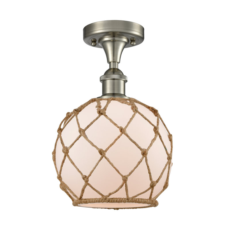 Plafonnier semi-encastré 8 po Alma, Nickel satiné brossé, Blanc/brun, Ampoule DEL 6 watts Vinage