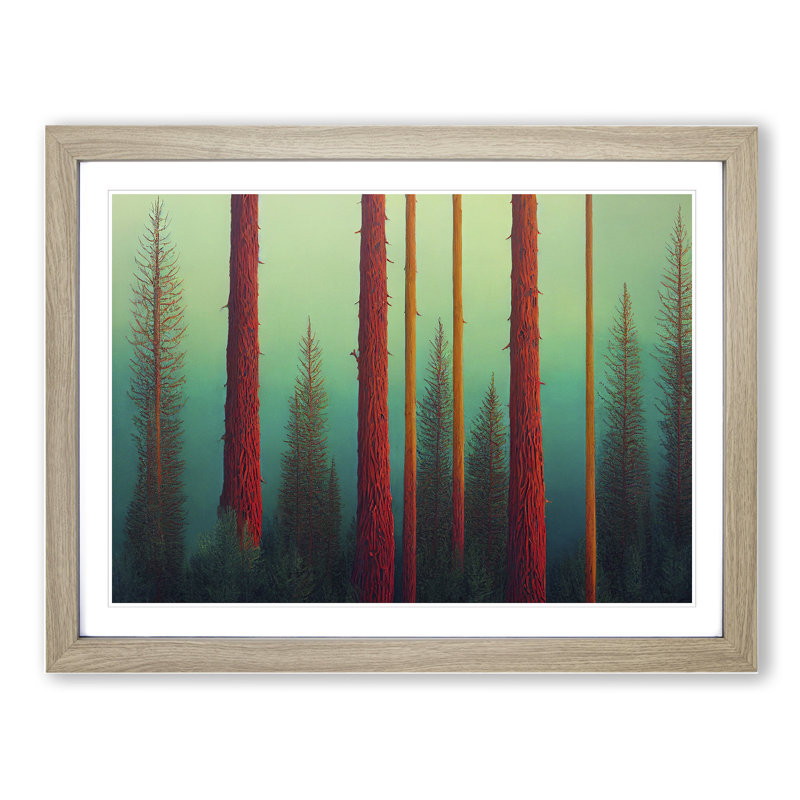 Modern Pine Tree Forest Vol.2 - Framed Print, 25cm H x 34cm W x 2cm D, Oak