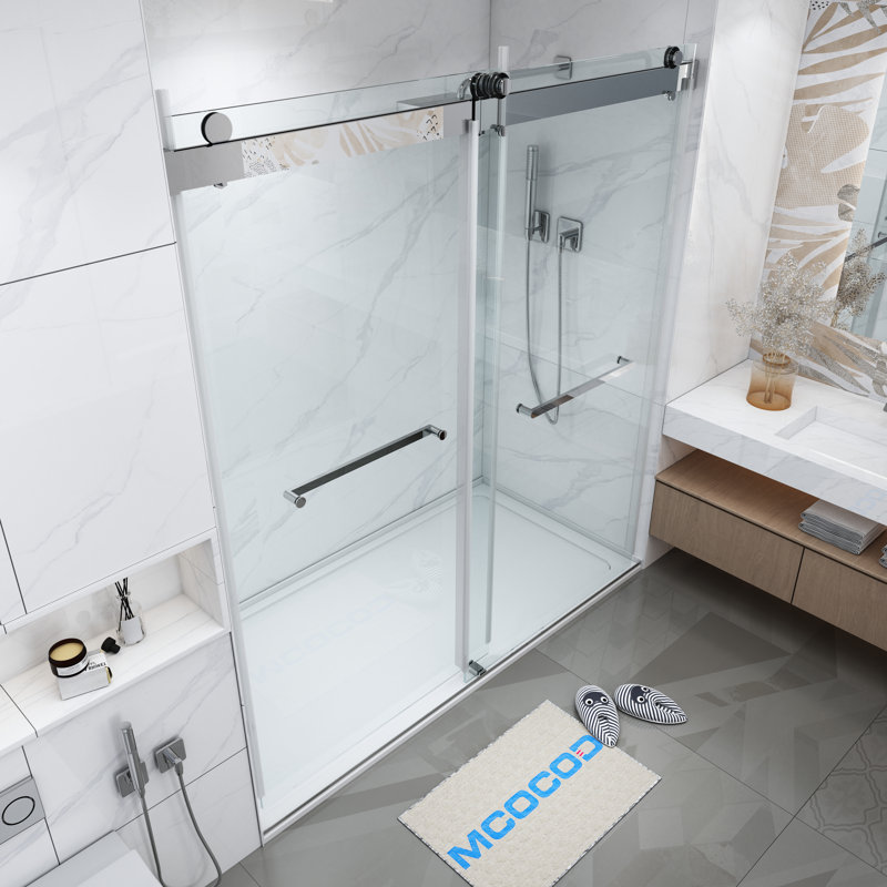 Opal Mirage MCOCOD 61-66.75" W x 76" H Double Sliding Frameless Soft Close Shower Door with 3/8" (10mm)Clear Glass, Chrome