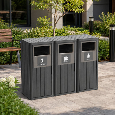 50.81"W Waterproof Resin Outdoor Indoor Trash Can(Black)
