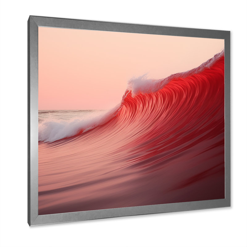 Minimalisme vague rouge, paysage sur toile, H 36 po x l 36 po x P 1,5 po, Cadre photo argenté
