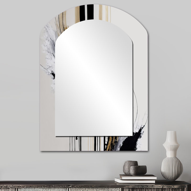 Golden Minimalist Abstract II - Abstract Arch Unique Wall Mirror, Modern Asymmetrical Mirror, Printed Metal Art, 34" x 25"
