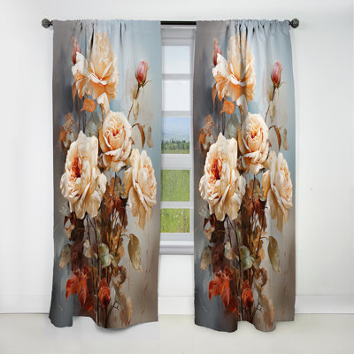 Losino - Rideau Roses - Rideau floral occultant en velours - 1 panneau