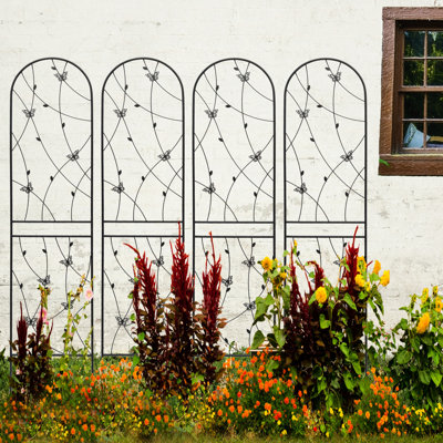4 treillis de jardin en métal 86,7 po x 19,7 po, antirouille, pour plantes grimpantes dans le jardin, écrou fleur, extérieur antirouille noir, coin