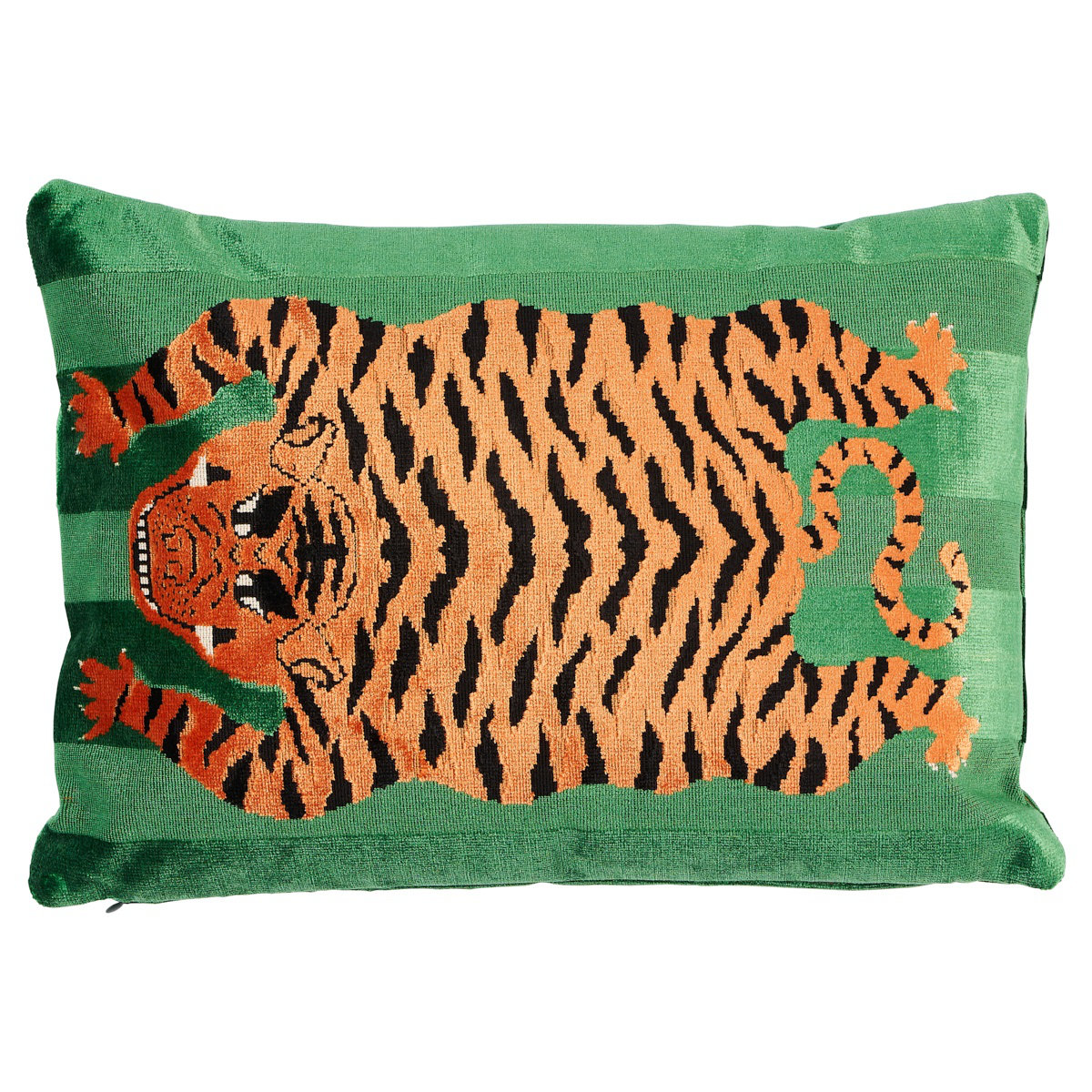 Canvello Handmade Tiger Print Velvet Throw Pillow with Down Insert - 16x24 in