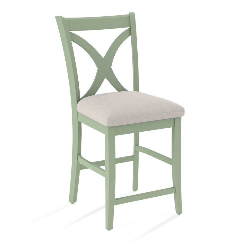 Hues Upholstered Stool with Solid Wood Frame, Elite Dove Linen, Navy Finish, Counter Stool (26" Seat Height)