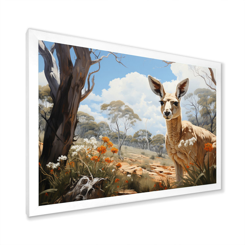 «Kangaroo Bound Pastoral II», reproduction sur toile, H 30 po x l 40 po x P 1,5 po, Cadre simple blanc