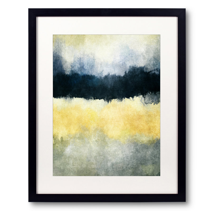 Montagnes sombres à l'aube par Angel Estevez, Papier avec cadre noir, H 21,2 po x l 17,2 po