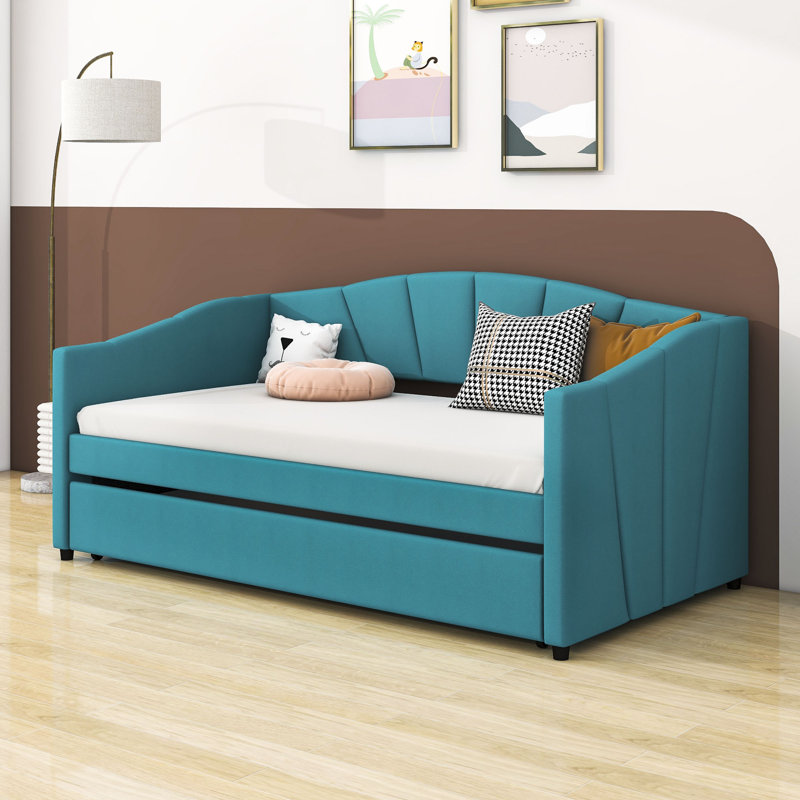 Myrtlewood Twin Size Upholstered Daybed with Trundle, Blue