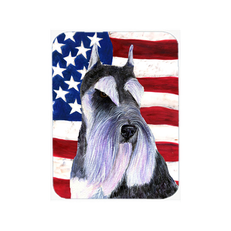 Planche à découper en verre « American Flag » aux États-Unis avec schnauzer